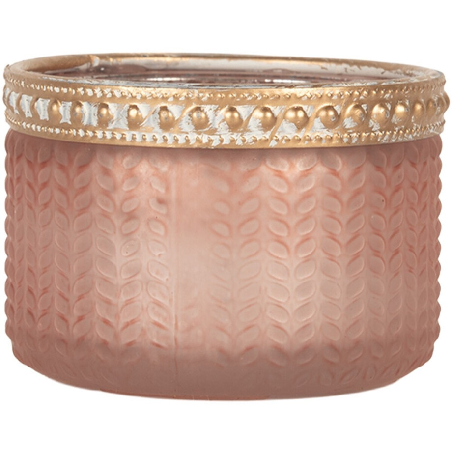 Clayre & Eef Waxinelichthouder Ø 7x4 cm Roze Glas afbeelding 1