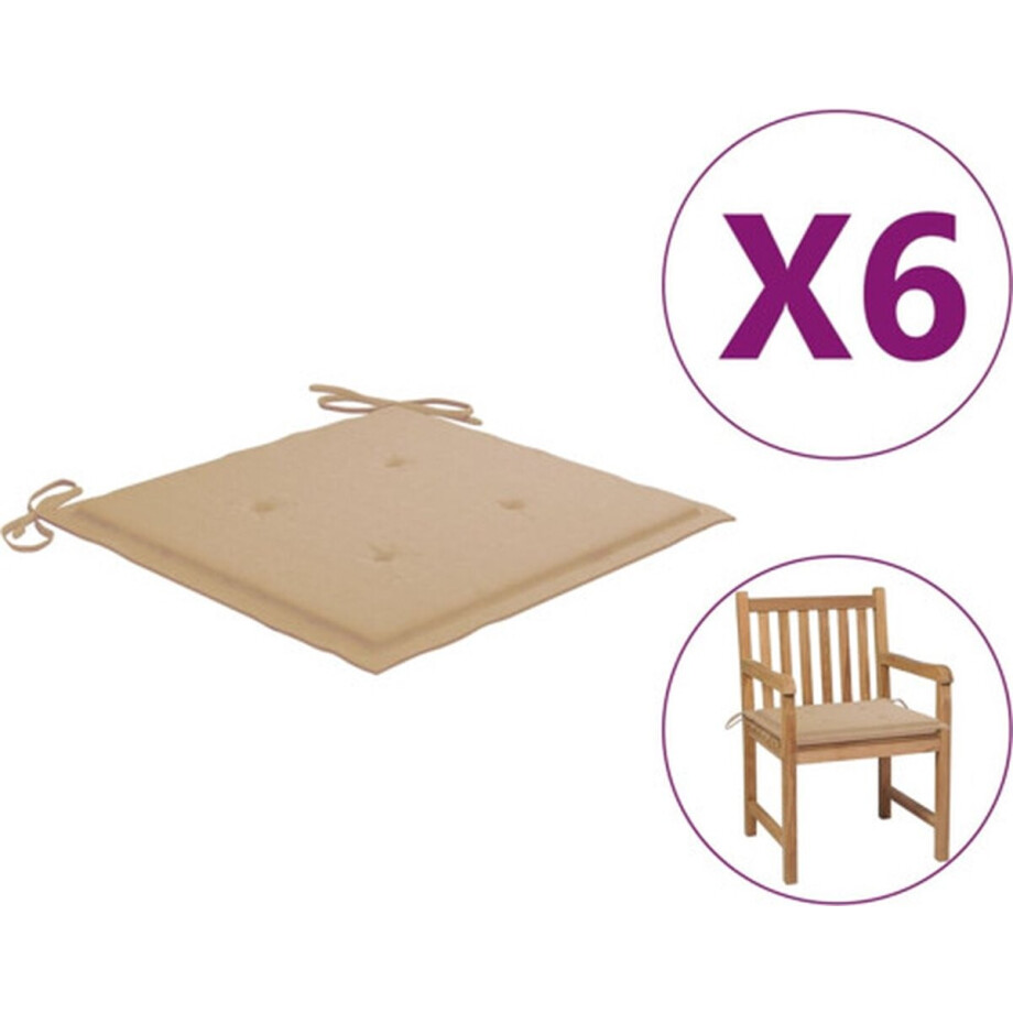 vidaXL - Tuinstoelkussens - 6 - st - 50x50x4 - cm - oxford - stof - beige afbeelding 1