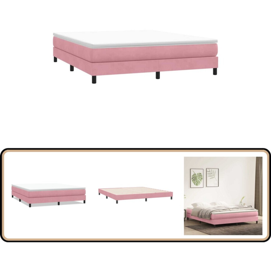 vidaXL Boxspring zonder matras fluweel roze 180x210 cm afbeelding 1