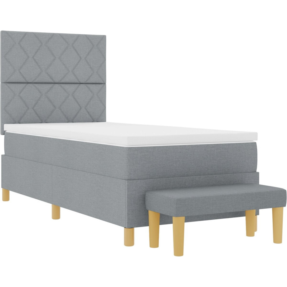 vidaXL - Boxspring - bed - met - kussen - Lichtgrijs - 200 - x - 100 - cm - Stof afbeelding 1