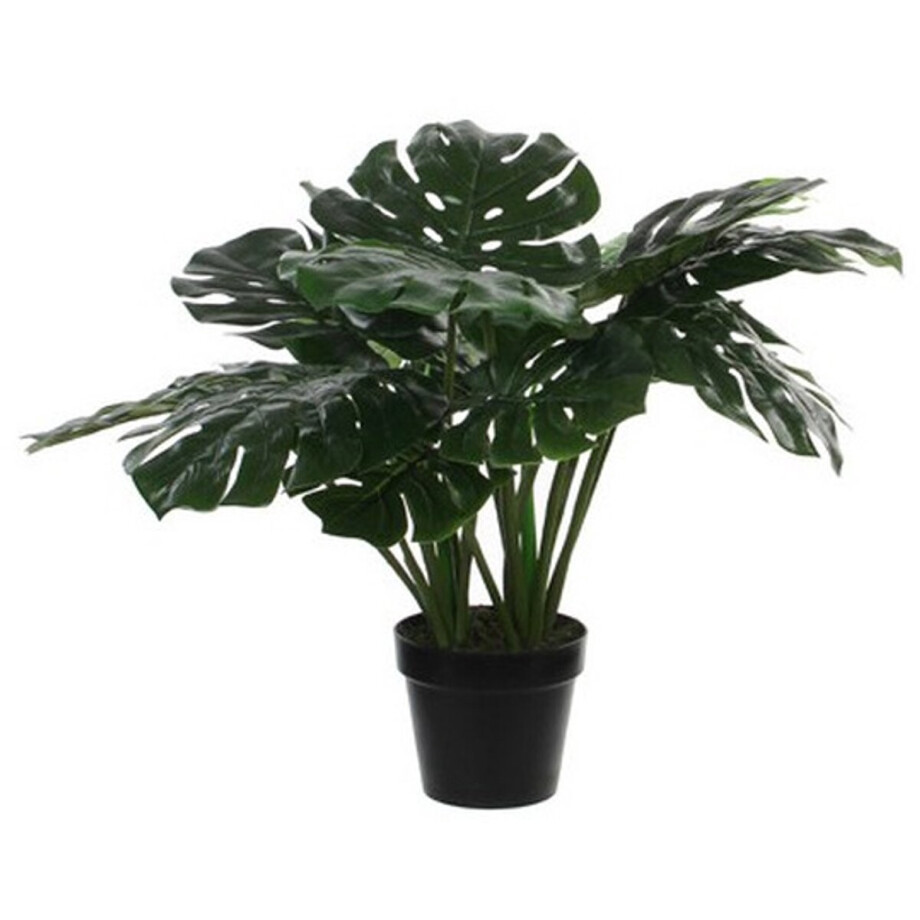 Groene Monstera/gatenplant kunstplant 60 cm in zwarte pot - Kunstplanten/nepplanten afbeelding 1