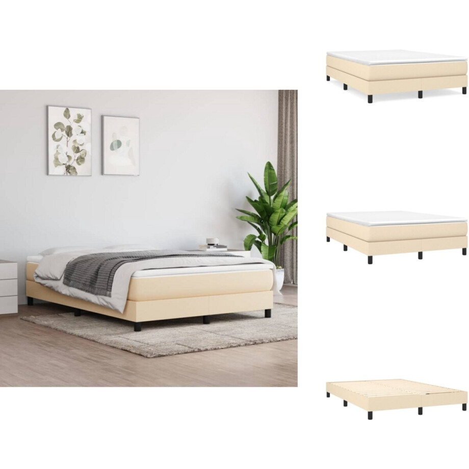 vidaXL Bedframe - Bedframe - Bed - Slaapmeubel - Bedframe zonder matras stof crèmekleurig 140x190 cm afbeelding 1