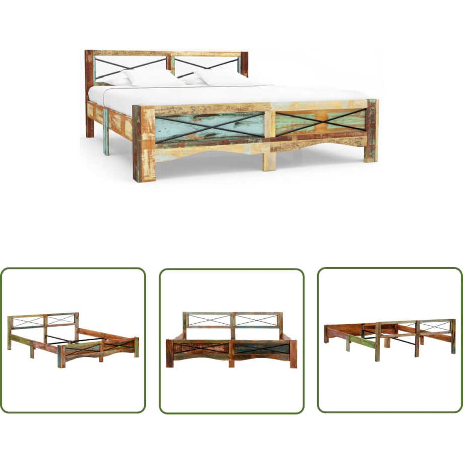 vidaXL Houten Bed - Antiek Bed Frame - Bedframe massief gerecycled hout 180x200 cm - Gerecycled Hout Bed - Vintage Bed - Slaapkamers Meubilair afbeelding 1