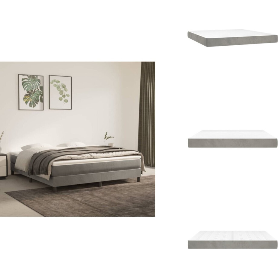 vidaXL Pocketveringmatras - Pocketveringmatrassen - Matras - Pocketvering Matras - Pocketveringmatras 160x200x20 cm fluweel lichtgrijs afbeelding 1