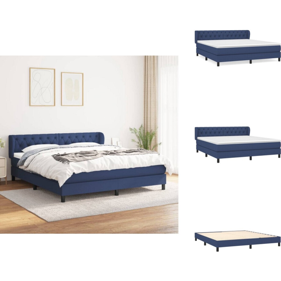 vidaXL Boxspring - Boxsprings - Bed - Slaapmeubel - Boxspring met matras stof blauw 160x200 cm afbeelding 1