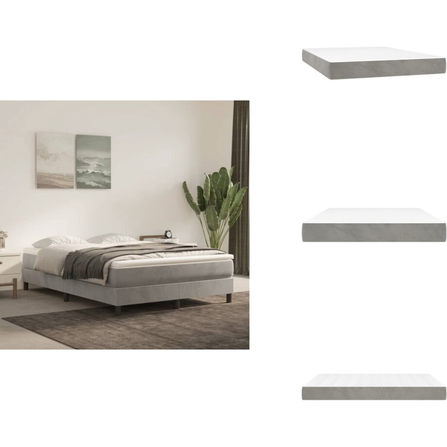 vidaXL Pocketveringmatras - Pocketveringmatrassen - Matras - Pocketvering Matras - Pocketveringmatras 140x200x20 cm fluweel lichtgrijs afbeelding 1