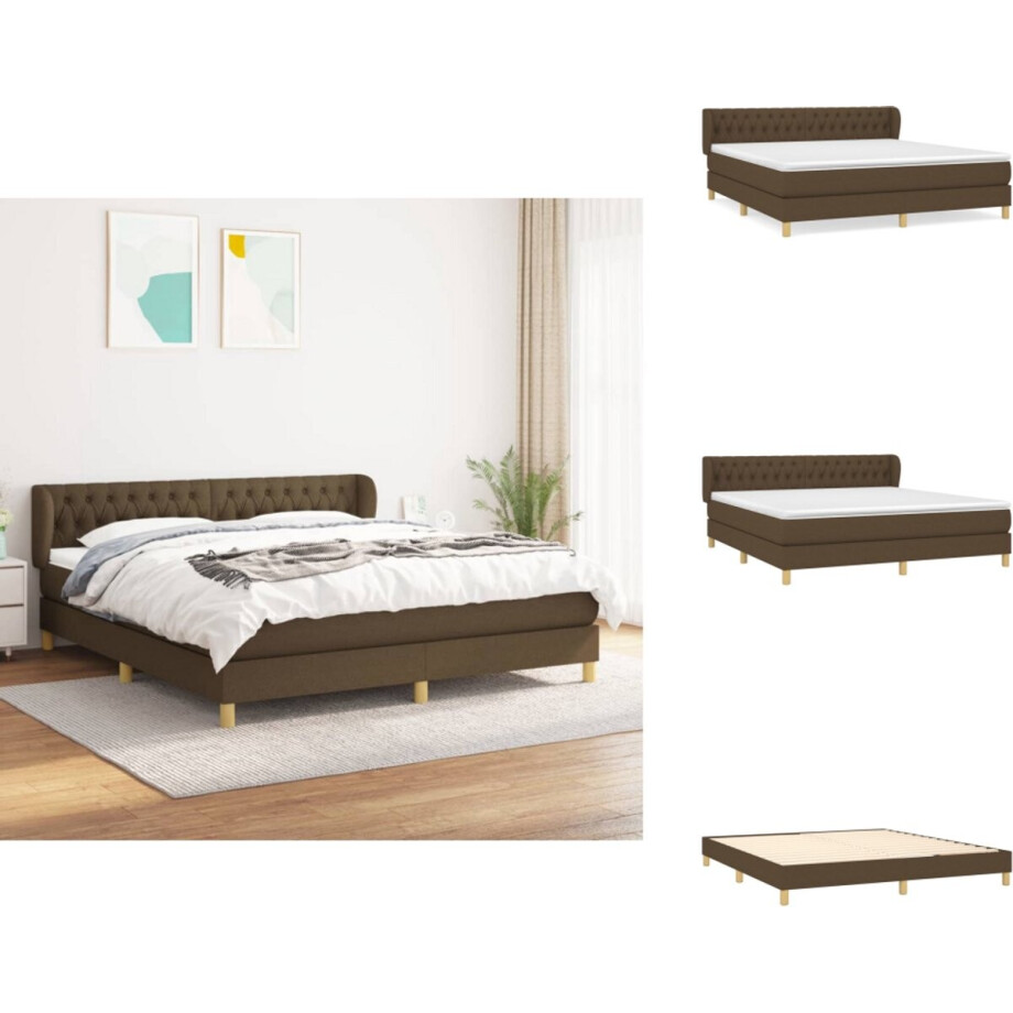 vidaXL Boxspring - Boxsprings - Bed - Slaapmeubel - Boxspring met matras stof donkerbruin 180x200 cm afbeelding 1