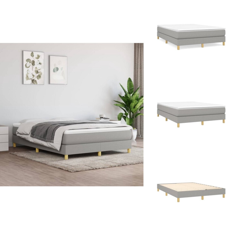 vidaXL Boxspring - Boxsprings - Bed - Slaapmeubel - Boxspring met matras stof lichtgrijs 140x200 cm afbeelding 1