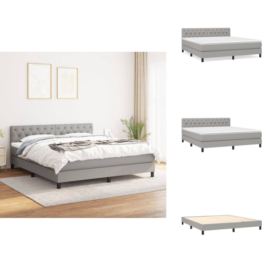 vidaXL Boxspring - Boxsprings - Bed - Slaapmeubel - Boxspring met matras stof lichtgrijs 160x200 cm afbeelding 1