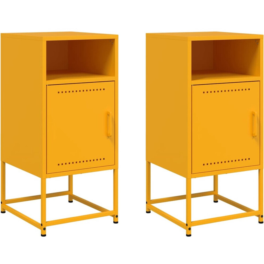 vidaXL - Nachtkastjes - 2 - st - 36x39x78 - cm - staal - mosterdgeel afbeelding 1