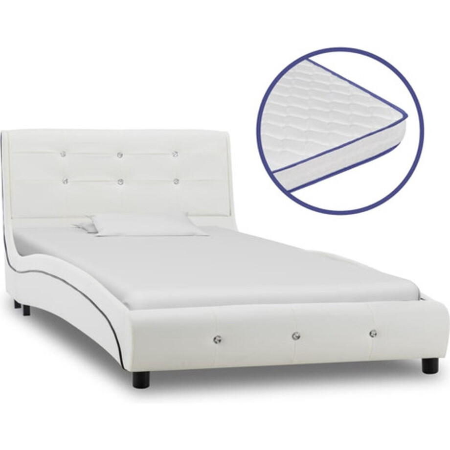 vidaXL - Bed - met - traagschuim - matras - kunstleer - wit - 90x200 - cm vidaXL - Bed - met - traagschuim - matras - kunstleer - wit - 90x200 - cm afbeelding 1