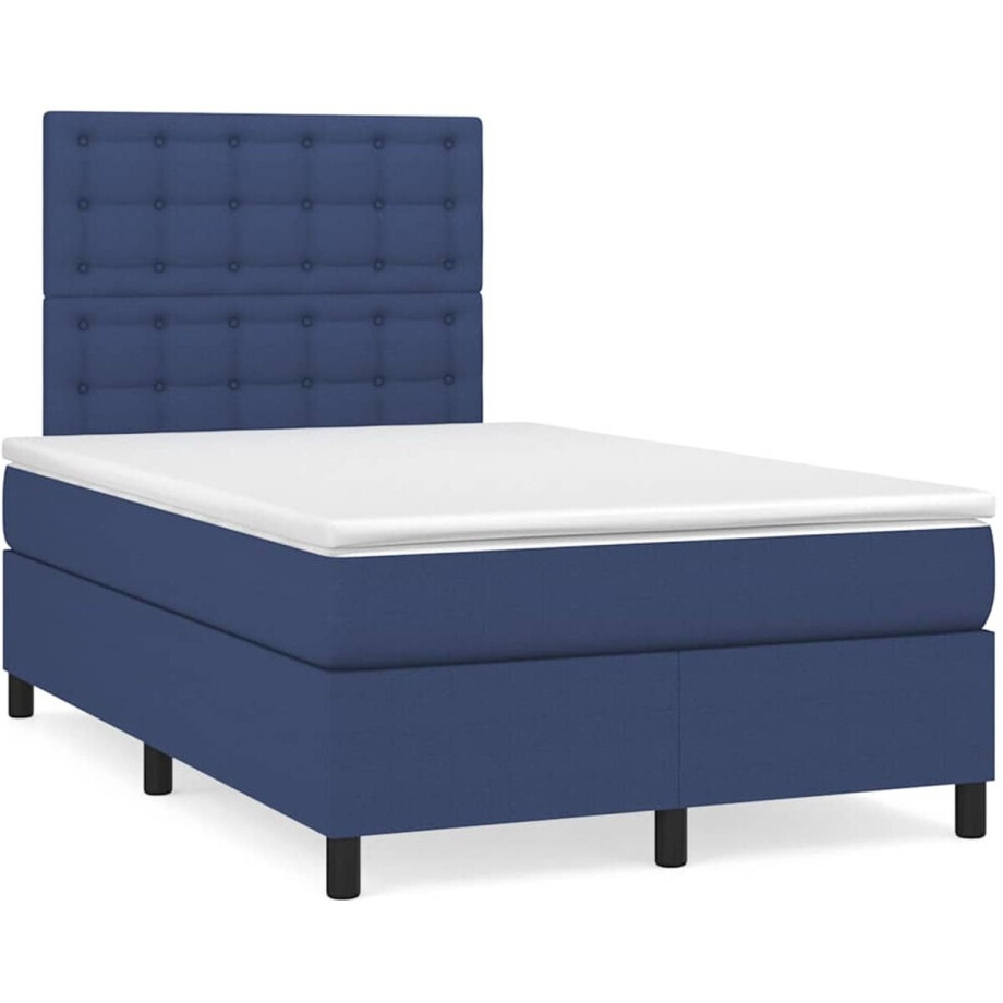 vidaXL - Boxspring - met - matras - stof - blauw - 120x190 - cm afbeelding 1