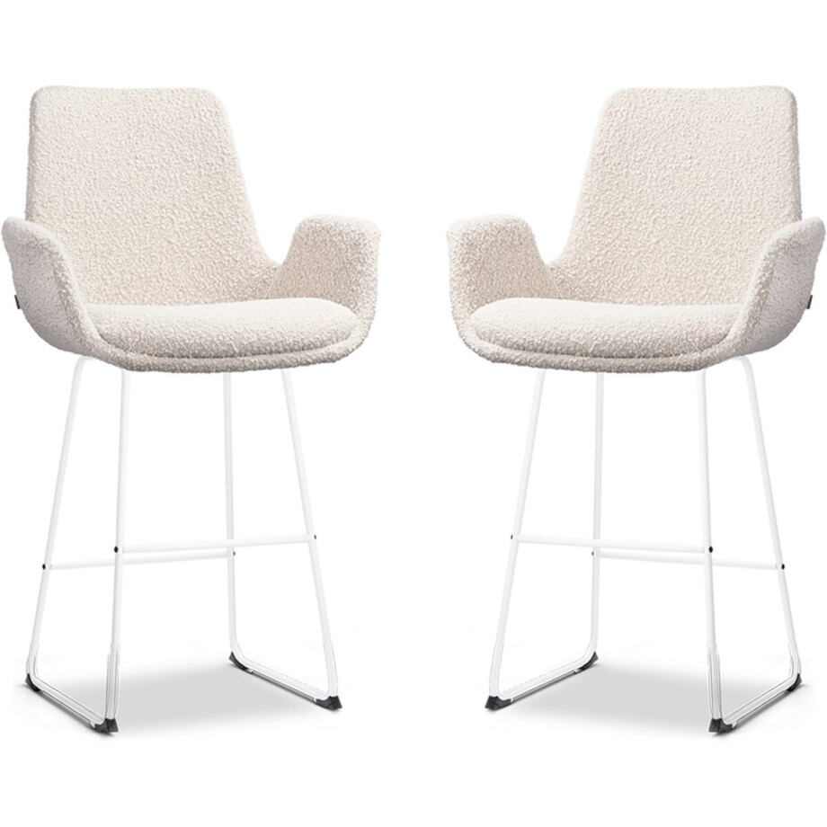 Nolon Nino-Eef Barkrukken Set van 2 Bouclé Beige - met Armleuning - Wit Onderstel - 65 cm - Voor Kookeiland - Barkruk met Rugleuning - Lage Armleuning - Scandinavisch Nolon Nino-Eef Barkrukken Set van 2 Bouclé Beige - met Armleuning - Wit Onderstel - 65 cm - Voor Kookeiland - Barkruk met Rugleuning - Lage Armleuning - Scandinavisch afbeelding 1