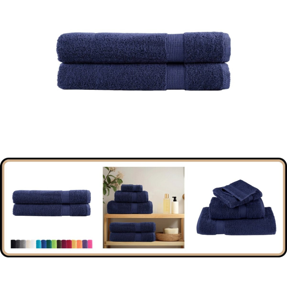 vidaXL Handdoeken SOLUND - 2 stuks - 100x200 cm - Marineblauw Strandlaken - Handdoek - Katoen Handdoek - Blauwe Handdoek - Grote Handdoek afbeelding 1