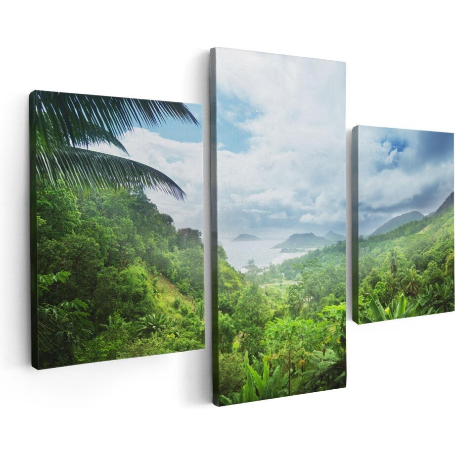 Artaza Canvas Schilderij Drieluik Jungle Uitzicht Op De Seychellen - 90x60 - Foto Op Canvas - Canvas Print Artaza Canvas Schilderij Drieluik Jungle Uitzicht Op De Seychellen - 90x60 - Foto Op Canvas - Canvas Print afbeelding 1