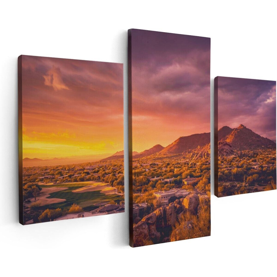 Artaza Canvas Schilderij Drieluik Woestijn Landschap Met Zonsondergang - 90x60 - Foto Op Canvas - Canvas Print Artaza Canvas Schilderij Drieluik Woestijn Landschap Met Zonsondergang - 90x60 - Foto Op Canvas - Canvas Print afbeelding 1