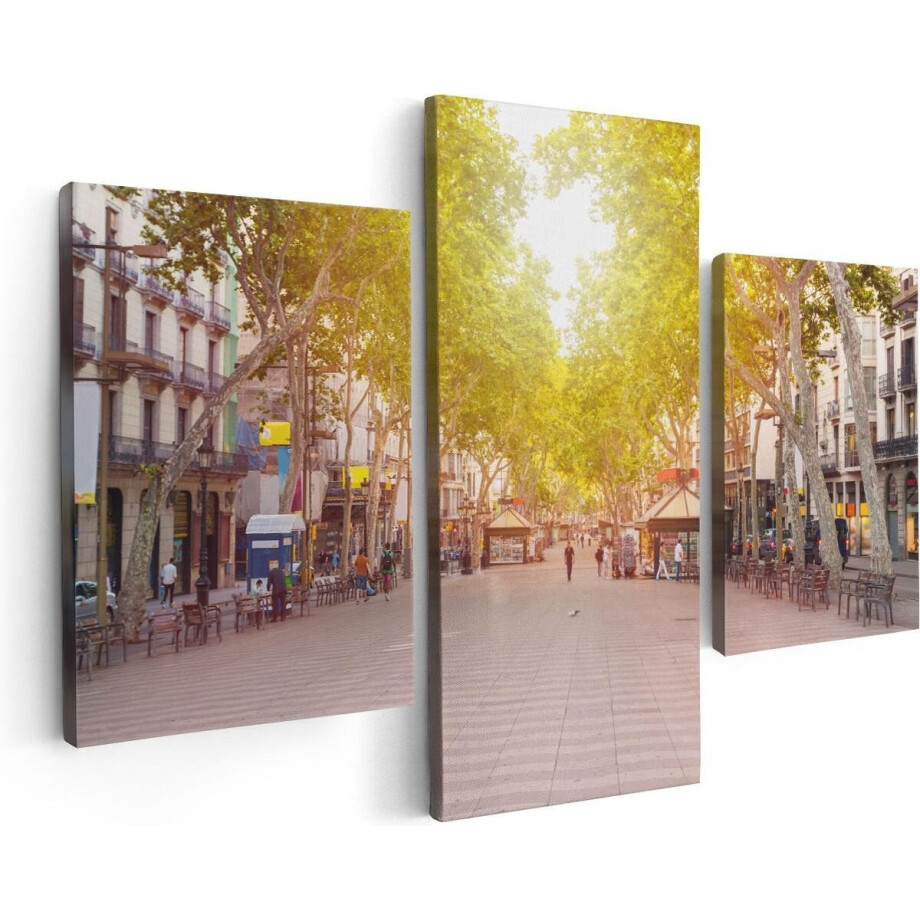 Artaza Canvas Schilderij Drieluik De Ramblas Straat in Barcelona - 90x60 - Foto Op Canvas - Canvas Print afbeelding 1