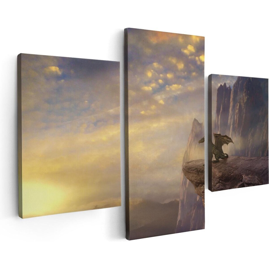 Artaza Canvas Schilderij Drieluik Draak op een Rots bij Zonsondergang - 90x60 - Foto Op Canvas - Canvas Print Artaza Canvas Schilderij Drieluik Draak op een Rots bij Zonsondergang - 90x60 - Foto Op Canvas - Canvas Print afbeelding 1