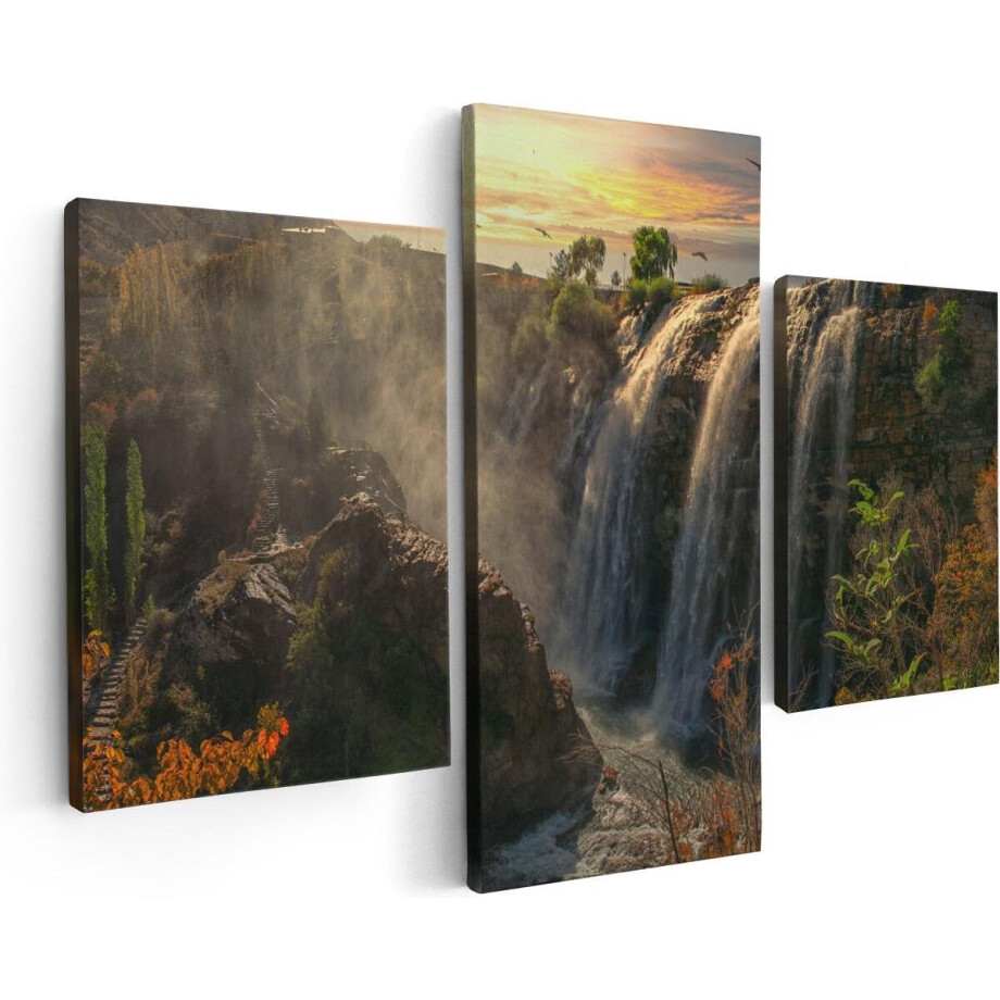 Artaza Canvas Schilderij Drieluik Watervallen Vanaf De Kliffen - 90x60 - Foto Op Canvas - Canvas Print afbeelding 1
