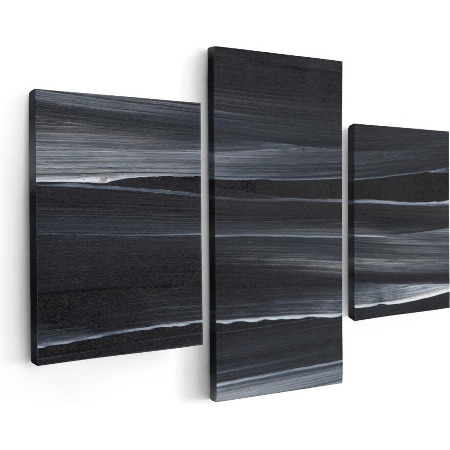 Artaza Canvas Schilderij Drieluik Abstracte Kunst - Zwart met Witte Lijnen - 90x60 - Foto Op Canvas - Canvas Print afbeelding 1