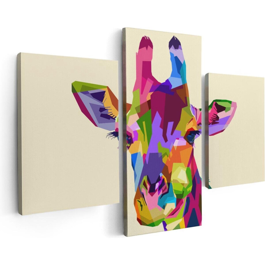 Artaza Canvas Schilderij Drieluik Kleurrijke Giraffe - Abstract - 90x60 - Foto Op Canvas - Canvas Print afbeelding 1