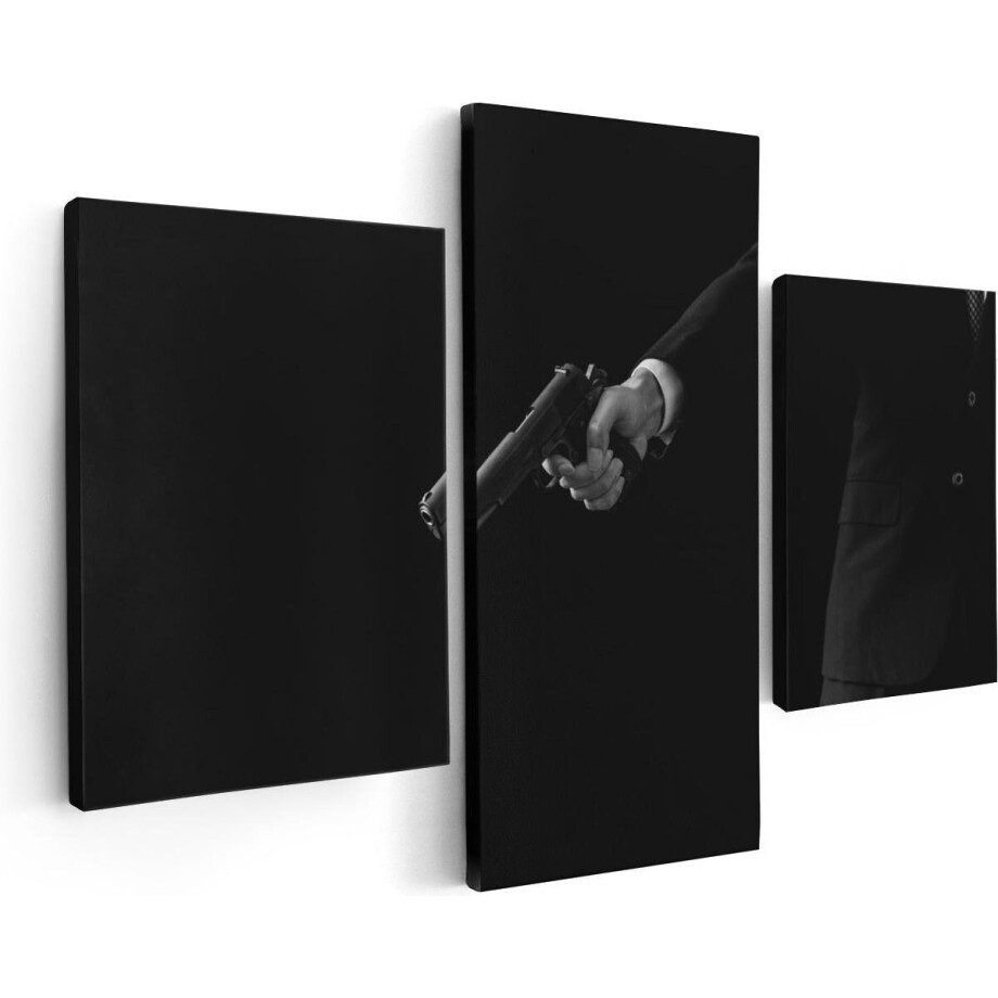 Artaza Canvas Schilderij Drieluik Man met een Pistool in zijn Handen - 90x60 - Foto Op Canvas - Canvas Print afbeelding 1