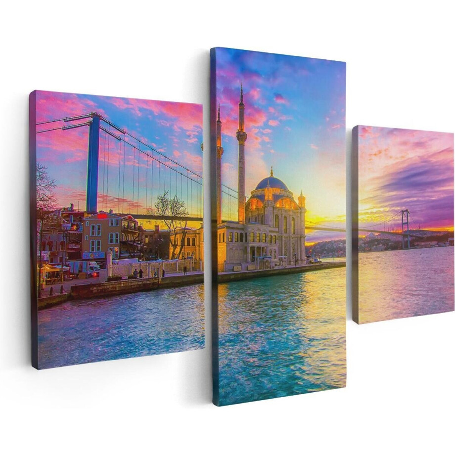 Artaza Canvas Schilderij Drieluik Kleurrijke Ortakoy Moskee In Instanbul - 90x60 - Foto Op Canvas - Canvas Print afbeelding 1