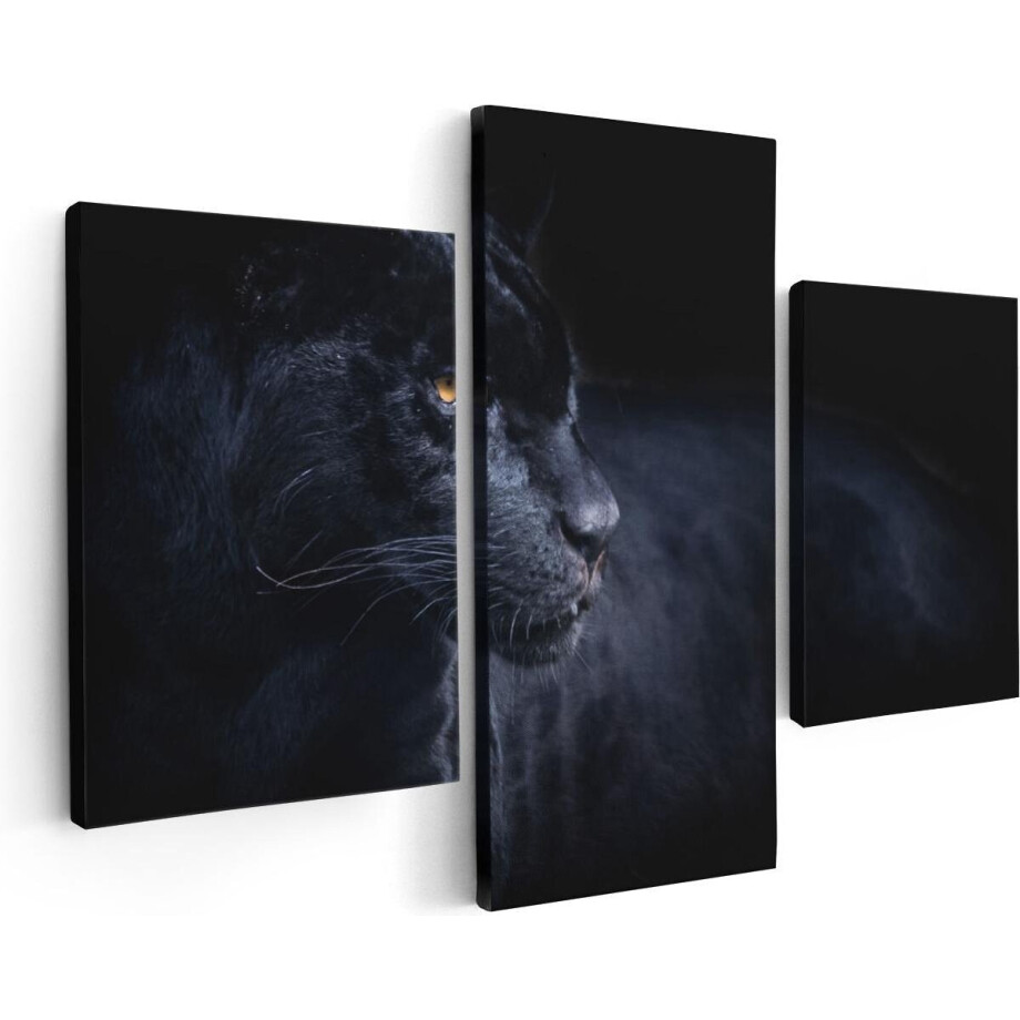 Artaza Canvas Schilderij Drieluik Zwarte Panter - 90x60 - Foto Op Canvas - Canvas Print afbeelding 1