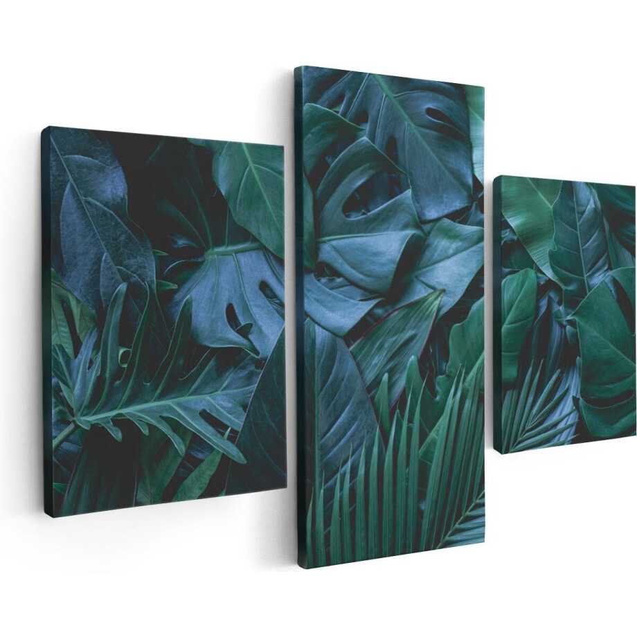 Artaza Canvas Schilderij Drieluik Tropische Groene Bladeren - 90x60 cm - Wanddecoratie Woonkamer - Schilderijen - Muurdecoratie afbeelding 1