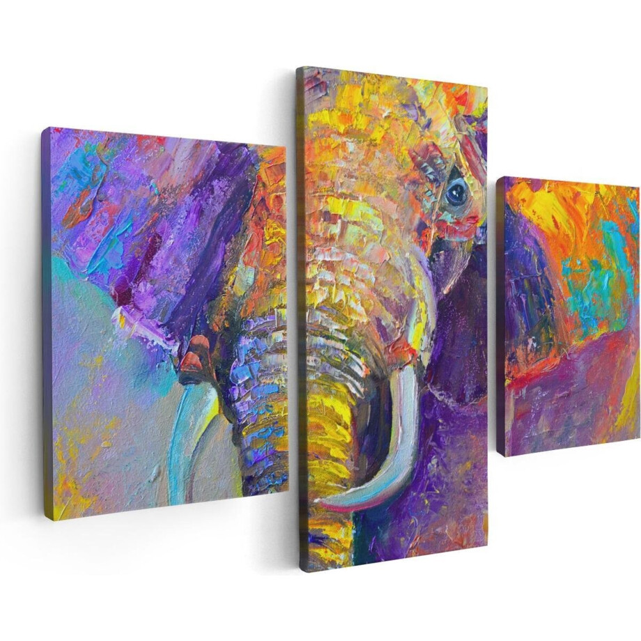 Artaza Canvas Schilderij Drieluik Olifant Van Olieverf - Kleur - Abstract - 90x60 cm - Wanddecoratie Woonkamer - Schilderijen - Muurdecoratie Artaza Canvas Schilderij Drieluik Olifant Van Olieverf - Kleur - Abstract - 90x60 cm - Wanddecoratie Woonkamer - Schilderijen - Muurdecoratie afbeelding 1