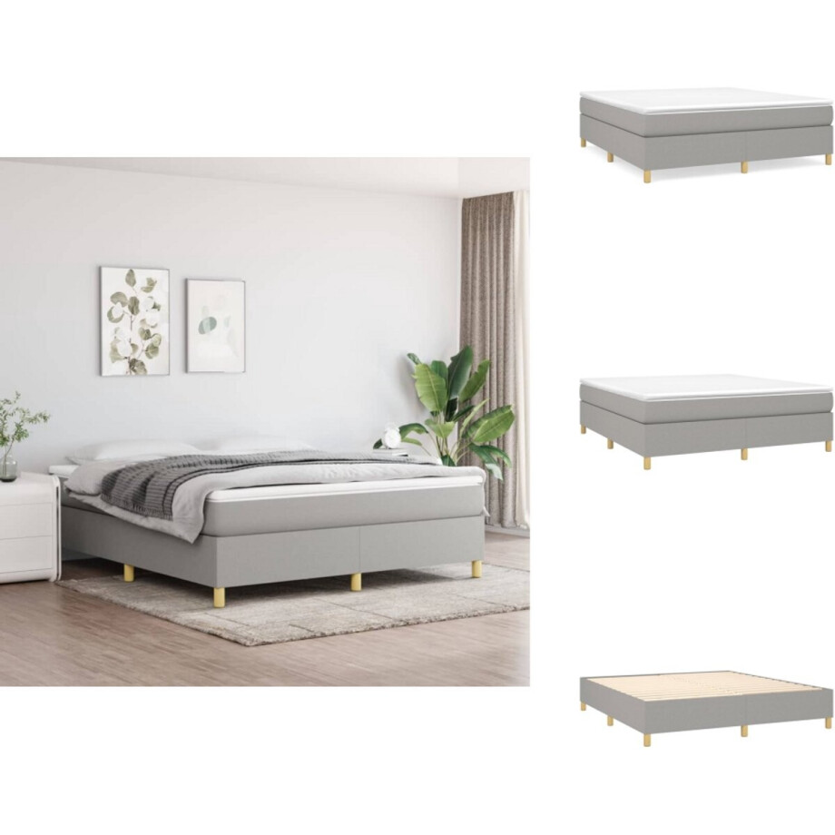 vidaXL Boxspring - Boxsprings - Bed - Slaapmeubel - Boxspring met matras stof lichtgrijs 180x200 cm afbeelding 1