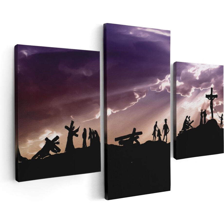 Artaza Canvas Schilderij Drieluik Kruistocht naar het Kruis van Jezus Christus - 90x60 - Foto Op Canvas - Canvas Print afbeelding 1