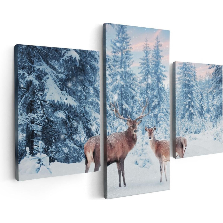 Artaza Canvas Schilderij Drieluik Twee Herten In Het Bos Met Sneeuw - 90x60 - Foto Op Canvas - Canvas Print Artaza Canvas Schilderij Drieluik Twee Herten In Het Bos Met Sneeuw - 90x60 - Foto Op Canvas - Canvas Print afbeelding 1