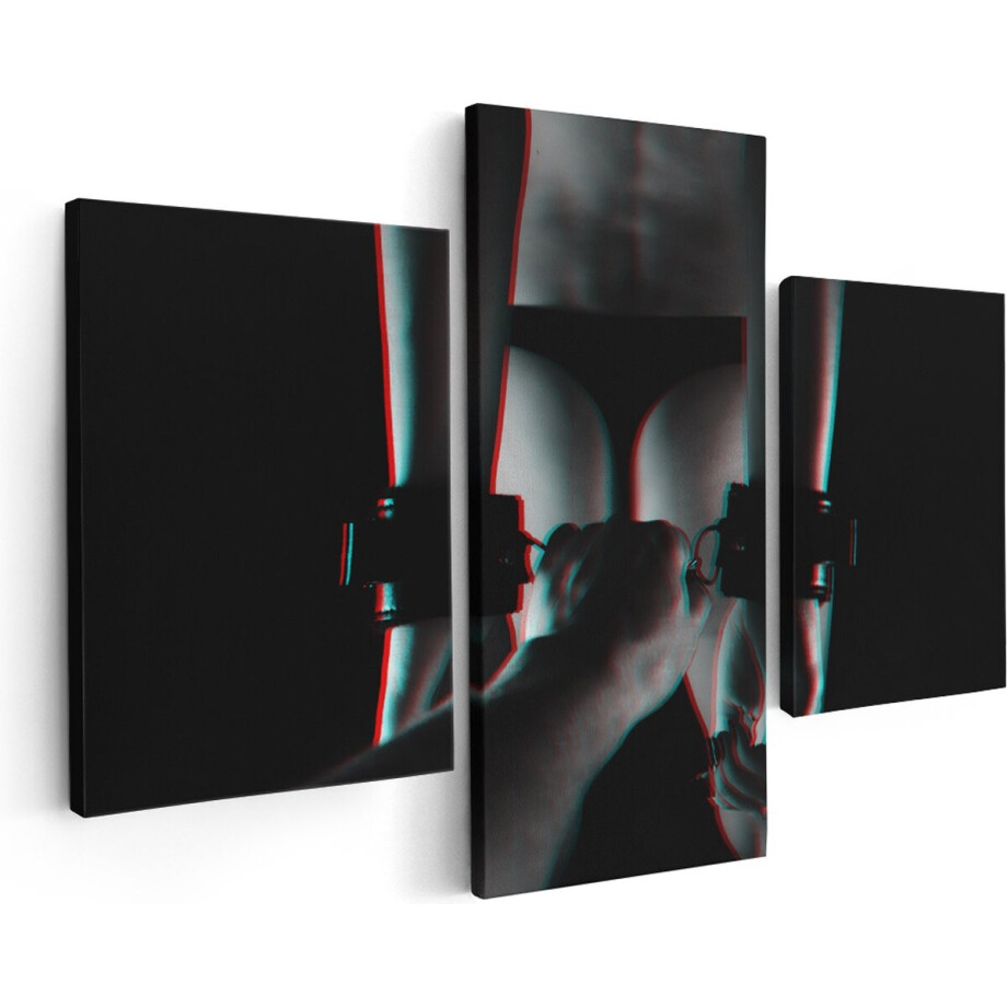 Artaza Canvas Schilderij Drieluik Seks Handboeien - Erotiek - Zwart Wit - 180x120 - Groot - Foto Op Canvas - Canvas Print afbeelding 1