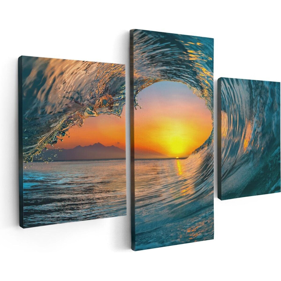 Artaza Canvas Schilderij Drieluik Golf bij Zonsondergang - 90x60 - Foto Op Canvas - Canvas Print Artaza Canvas Schilderij Drieluik Golf bij Zonsondergang - 90x60 - Foto Op Canvas - Canvas Print afbeelding 1