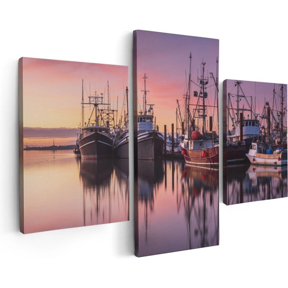 Artaza Canvas Schilderij Drieluik Schepen in de Haven - Boten - 90x60 - Foto Op Canvas - Canvas Print afbeelding 1