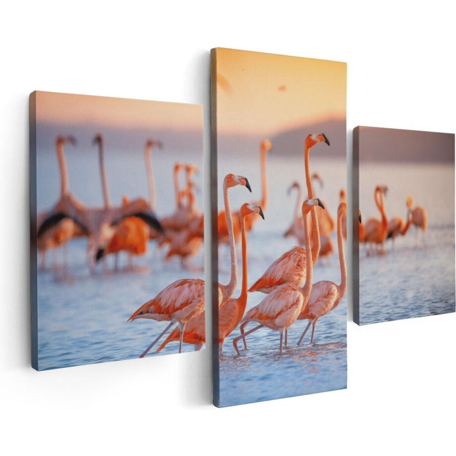 Artaza Canvas Schilderij Drieluik Kudde Flamingo's in het Water - 90x60 - Foto Op Canvas - Canvas Print Artaza Canvas Schilderij Drieluik Kudde Flamingo's in het Water - 90x60 - Foto Op Canvas - Canvas Print afbeelding 1