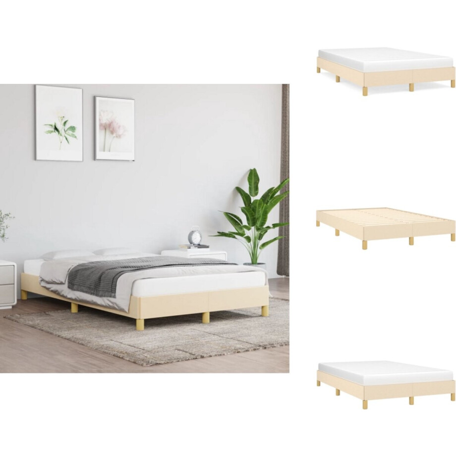 vidaXL Bedframe - Bedframe - Bed - Slaapmeubel - Bedframe zonder matras 120x190 cm stof crèmekleurig afbeelding 1