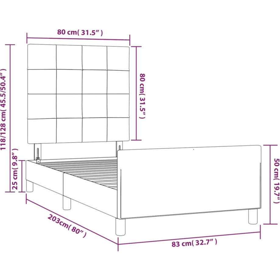 vidaXL - Bedframe - zonder - matras - 80x200 - cm - stof - lichtgrijs afbeelding 1