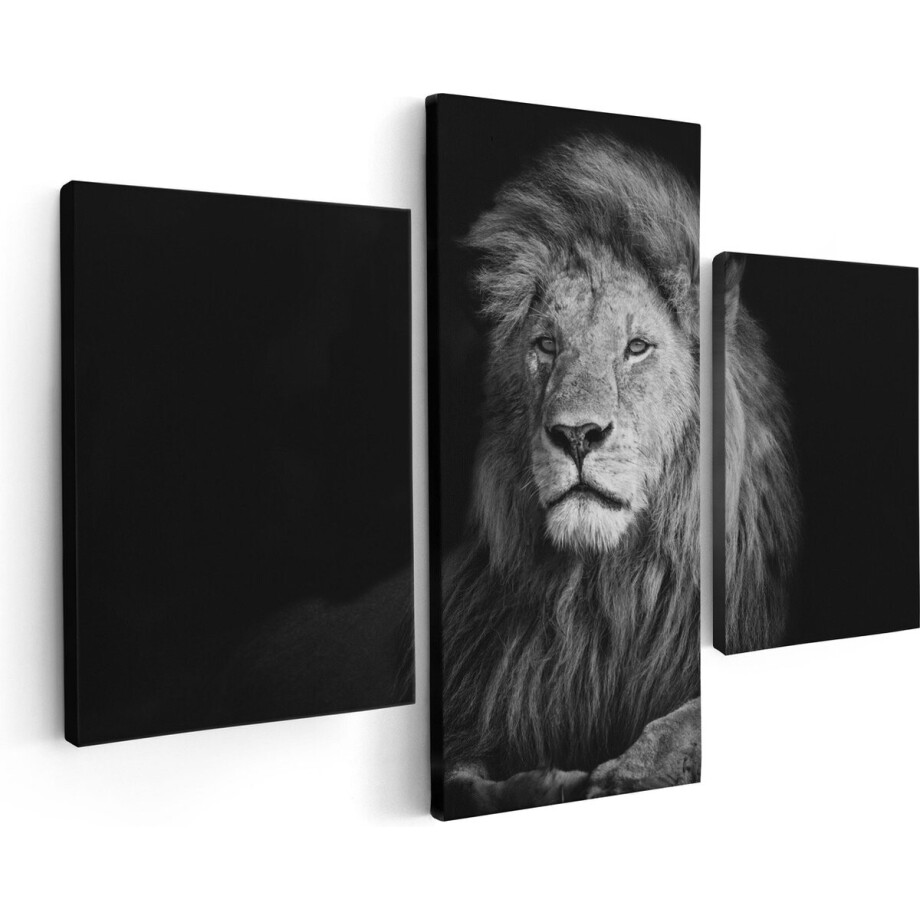 Artaza Canvas Schilderij Drieluik Leeuw - Leeuwenkop - Zwart Wit - 90x60 - Foto Op Canvas - Canvas Print afbeelding 1