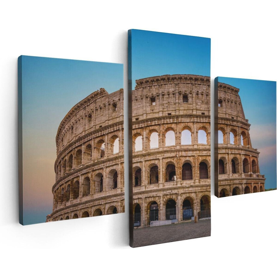 Artaza Canvas Schilderij Drieluik Colosseum in Rome met de Blauwe Lucht - 90x60 - Foto Op Canvas - Canvas Print afbeelding 1