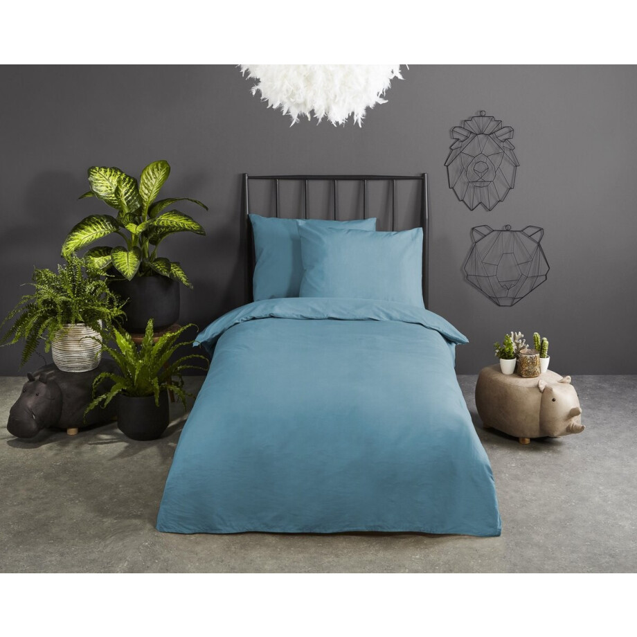 Good Morning dekbedovertrek effen kleur - 1 persoons 140x200/220 cm - Adria Blauw - 100% Katoen renforce afbeelding 1