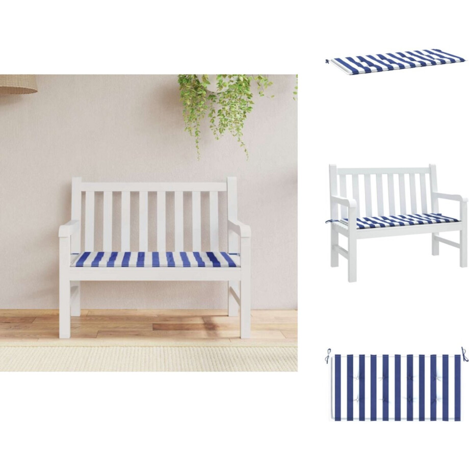 vidaXL Tuinbankkussen - Tuinbankkussens - Tuinbank Kussen - Buitenbankkussen - Tuinbankkussen gestreept 120x50x3 cm oxford stof wit en blauw afbeelding 1