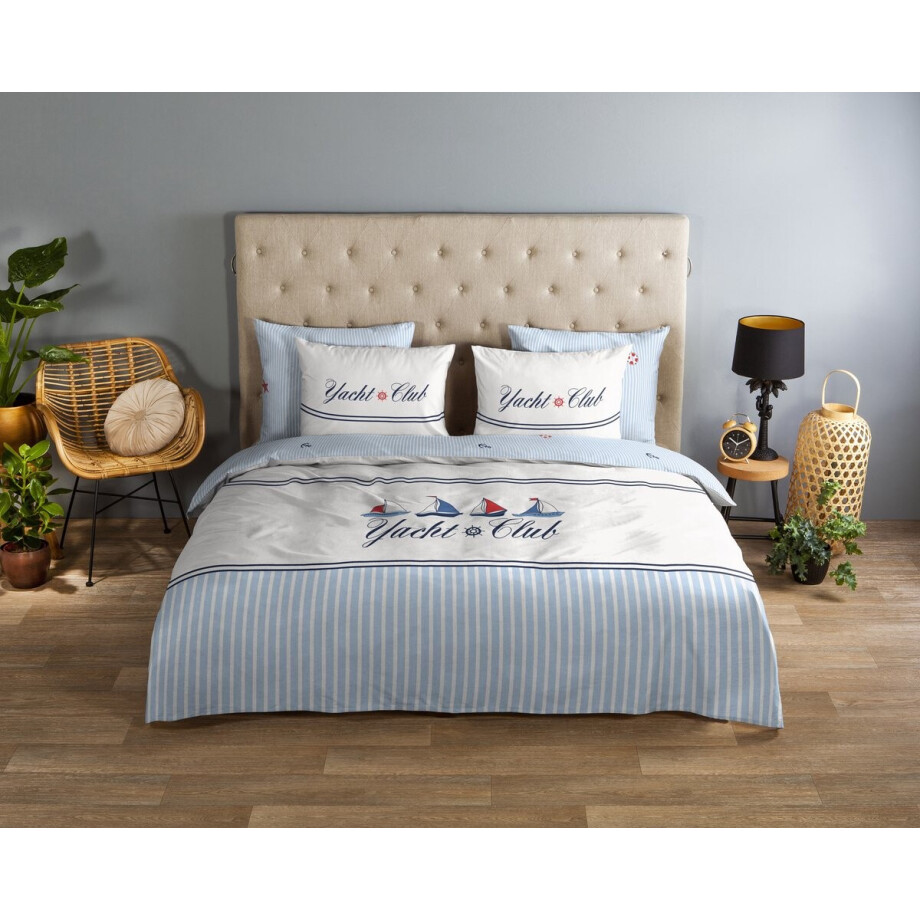 Good Morning dekbedovertrek nautische stijl tekst - 2 persoons 200x200/220 cm - Blauw - 100% Katoen renforc� afbeelding 1