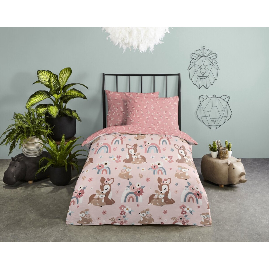 Good Morning dekbedovertrek bambi hert - Ledikant/ baby 100x135 cm - Roze - 100% Katoen renforce Good Morning dekbedovertrek bambi hert - Ledikant/ baby 100x135 cm - Roze - 100% Katoen renforce afbeelding 1