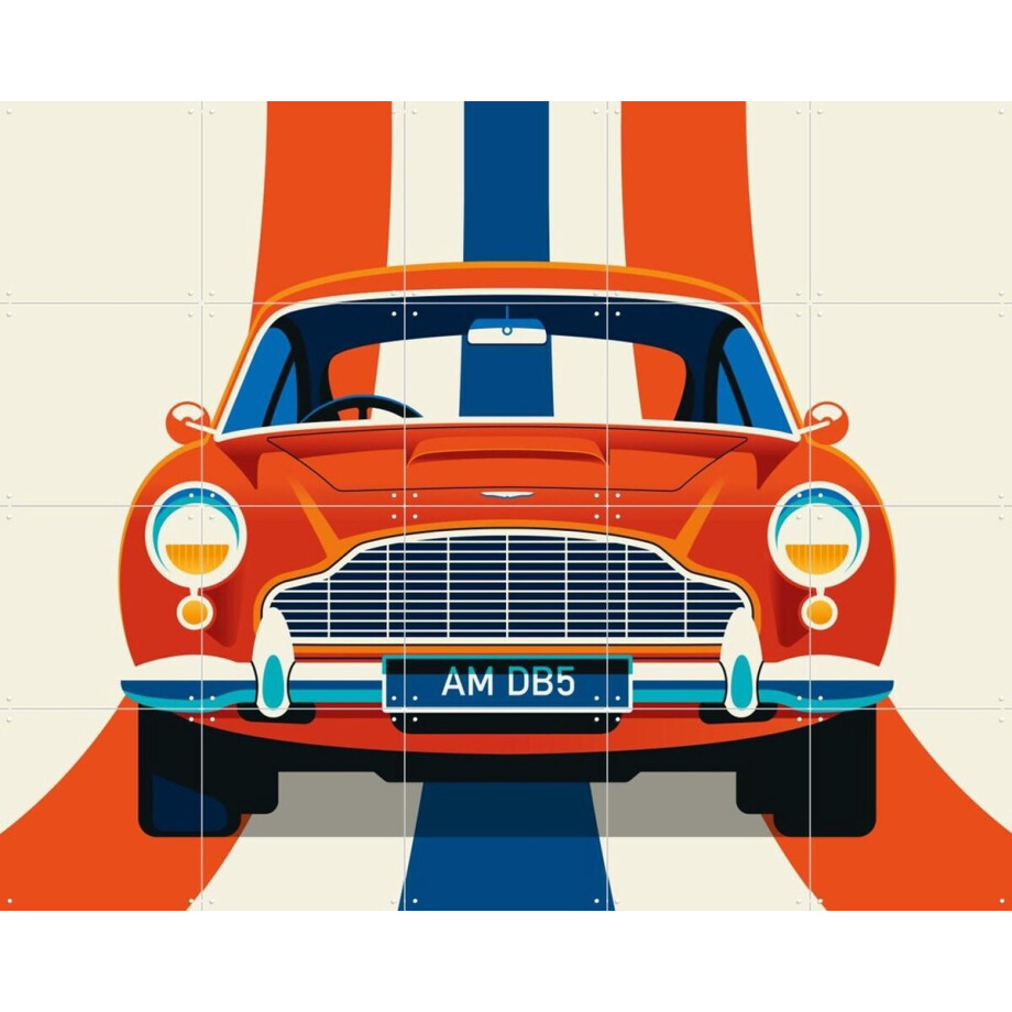 IXXI Red Vintage Sports Car with Stripes, Bo Lundberg - 100 x 80 cm - Gratis ophangtool - Grote wanddecoratie en posters - Grafisch Ontwerp afbeelding 1