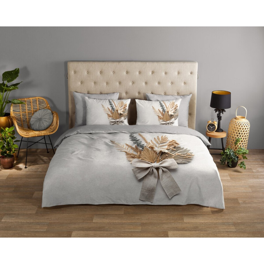 Good Morning dekbedovertrek bloemen - 2 persoons 200x200/220 cm - Grijs - 100% Katoen renforce Good Morning dekbedovertrek bloemen - 2 persoons 200x200/220 cm - Grijs - 100% Katoen renforce afbeelding 1