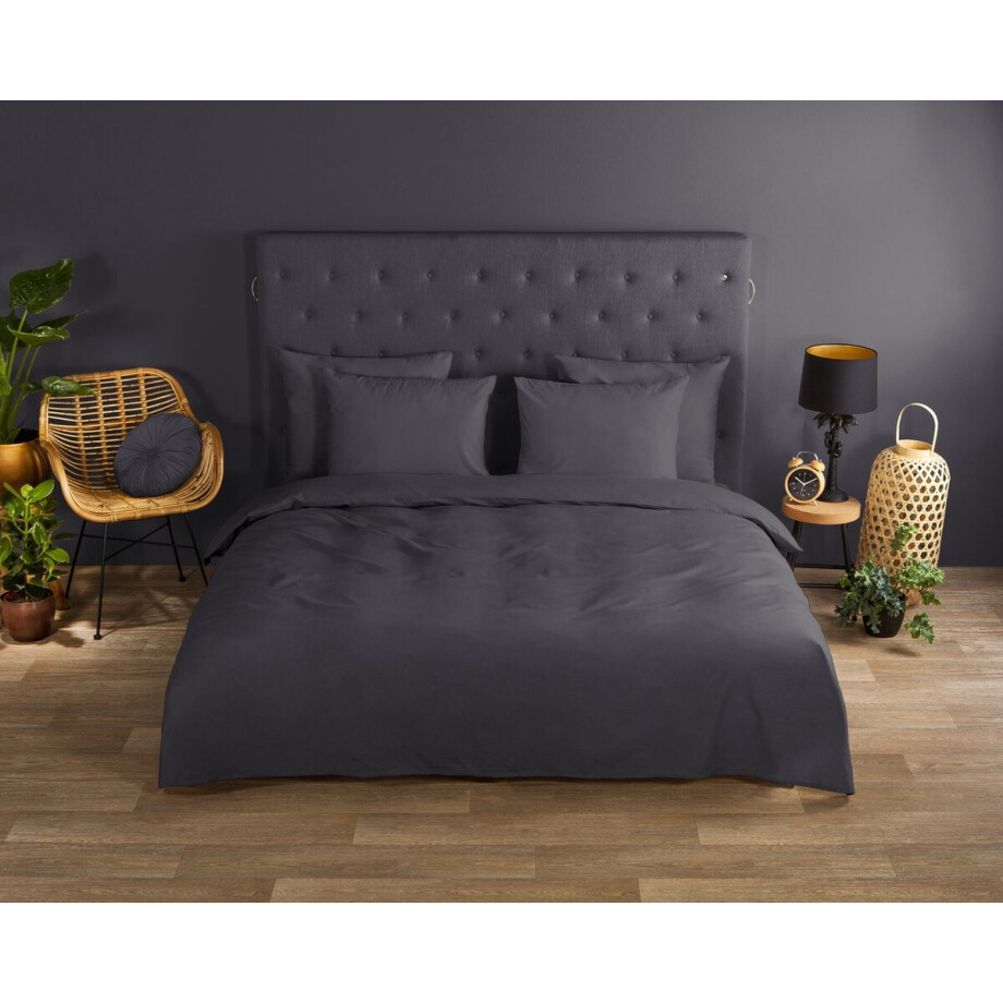 Good Morning dekbedovertrek effen kleur - 2 persoons 200x200/220 cm - Antraciet - 100% Katoen renforce afbeelding 1