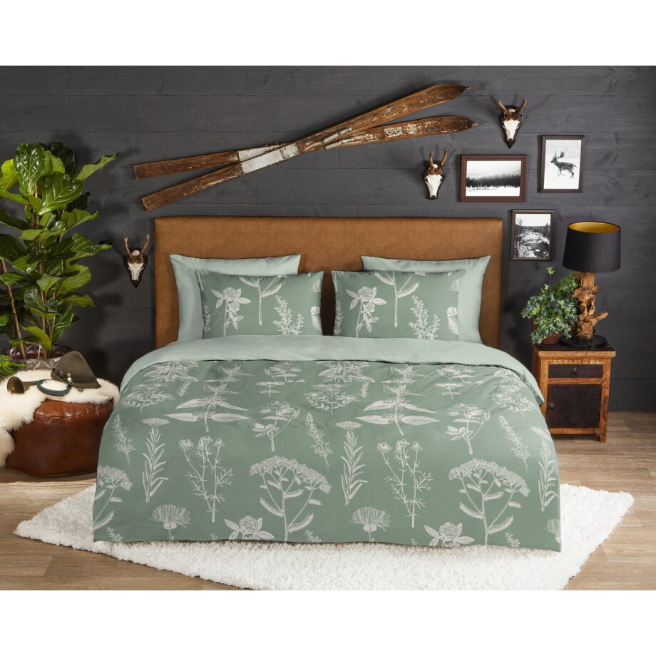 Good Morning dekbedovertrek bloemen - Lits jumeaux XL 260x200/220 cm - Groen - 100% Katoen flanel Good Morning dekbedovertrek bloemen - Lits jumeaux XL 260x200/220 cm - Groen - 100% Katoen flanel afbeelding 1