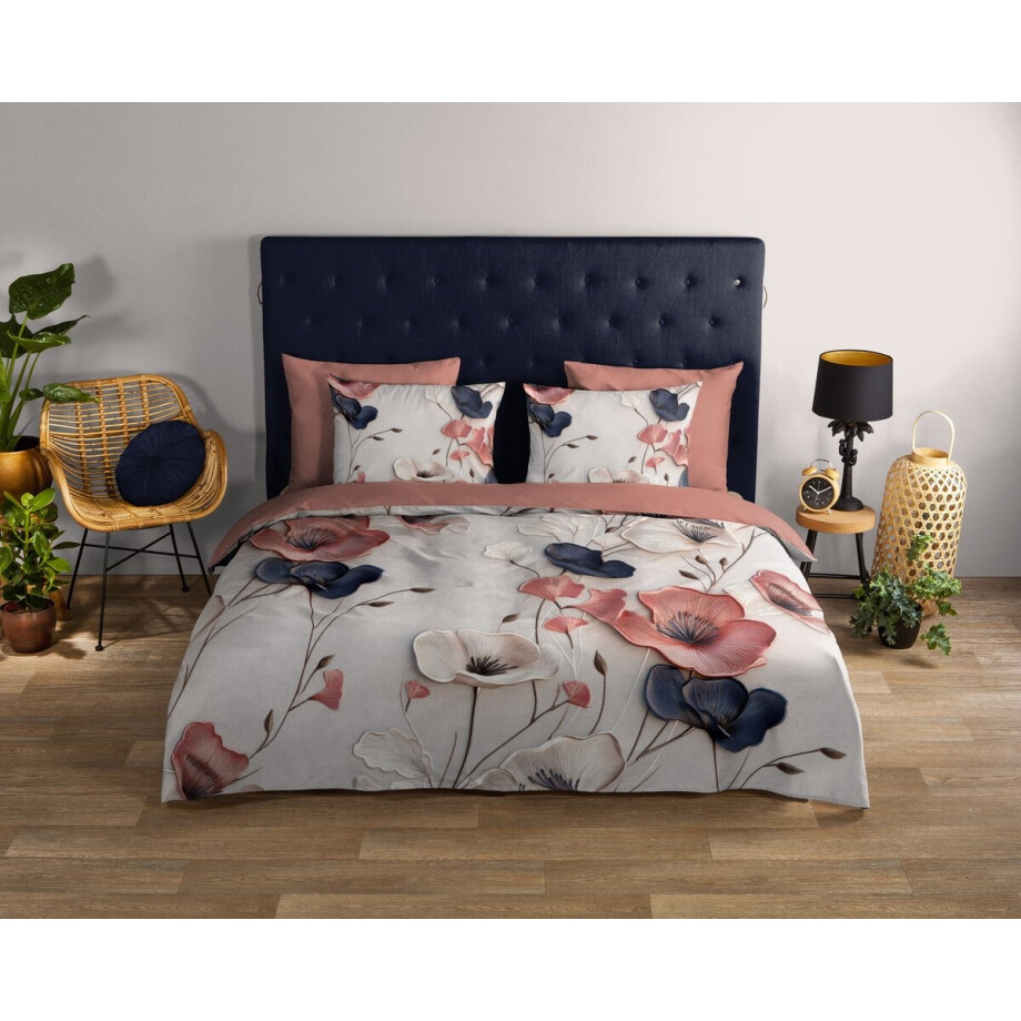 Good Morning dekbedovertrek bloemen - 2 persoons 200x200/220 cm - Zand - 100% Katoen renforc� afbeelding 1